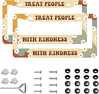 Vista 1 de 2 piezas Treat People with Kindness marcos para placa de matrícula, cubiertas y soportes de acero inoxidable con tapones de tornillo y juego