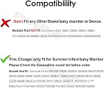 7.5V Chargeur de puissance pour moniteur bébé d'été 29190A 28650A 28630 29240 Adaptateur de remplacement compatible avec moniteur et caméra, plus avec 28450 28460 28580, 6.6Ft Cord d'alimentation UL Inscrit