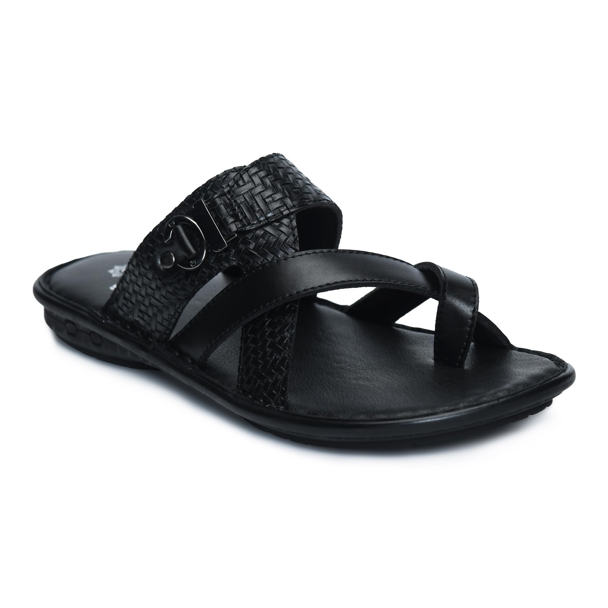 SMOXX Mens Solid Casual Flat Slippers Footwear, Leather Slip-on Toe Ring Fashion Slipper Chappal for Men, Cushioned Insole, Anti Skid, (Black, 12) (B0DGKN6WX8) Amazon Price History, Amazon Price Tracker