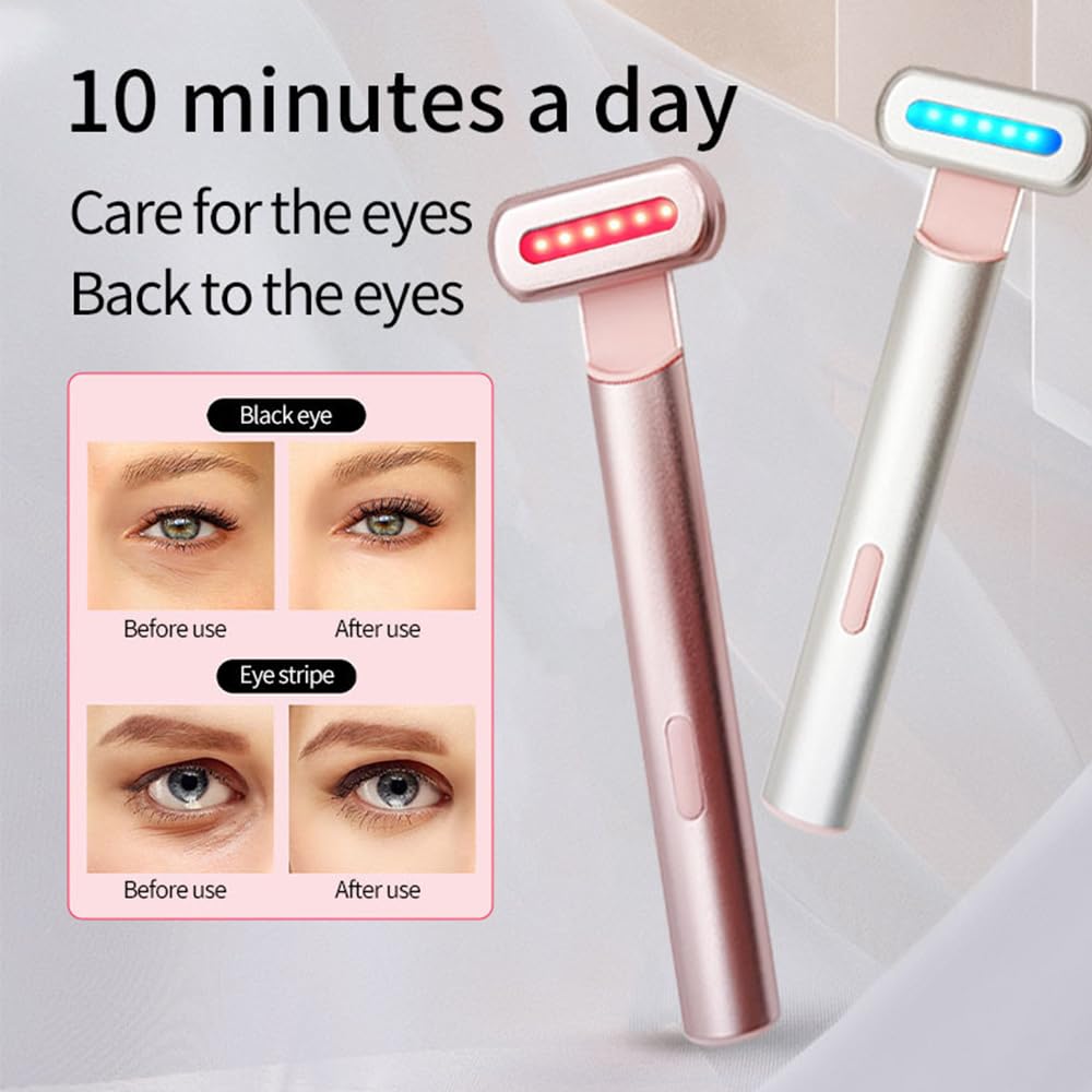 Nuvaskin Anti Cernes Appareil - Soin Integral du Regard :Stylo & Serum Activateur, Rajeunissement Cutané Par Lumière Rouge Et Bleue, Technologie de Micro-vibrations, Ergonomique et Portable (Argent)