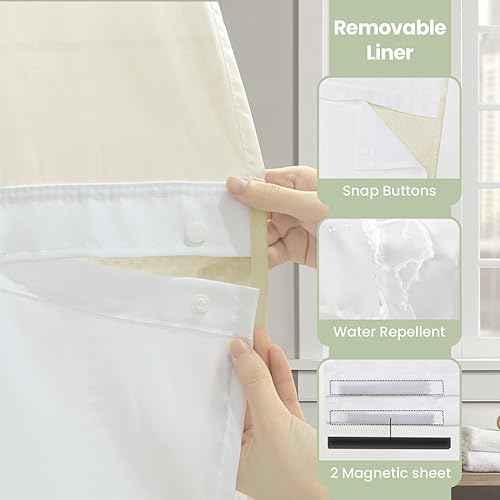 Miniatura 5 de Inhousolu - Cortina de ducha sin gancho con forro de tela a presión, dobladillo con peso de 230 GSM, impermeable y lavable, cortina de baño de lujo