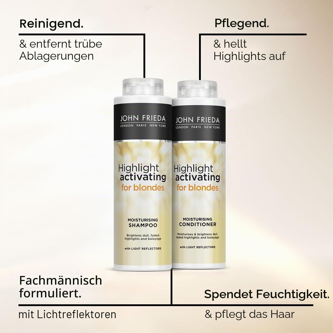 John Frieda Highlight Activating for Blondes Feuchtigkeitsspendendes Shampoo und Conditioner, 2 x 500 ml