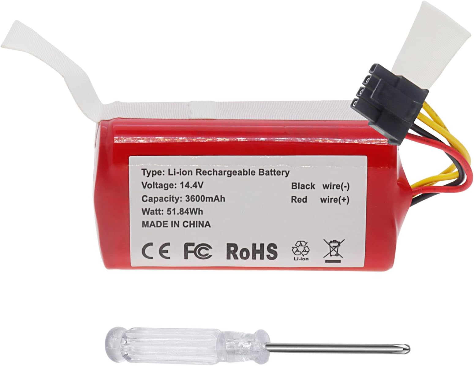 3600mAh Upgraded 360 C50 Battery, Replacement Battery for Robot Vacuum, Compatible with Robot 360 C50 TCL S1/S15/S18 AIRROBO P10 Formate E-550G/W(4 Prongs Connector)