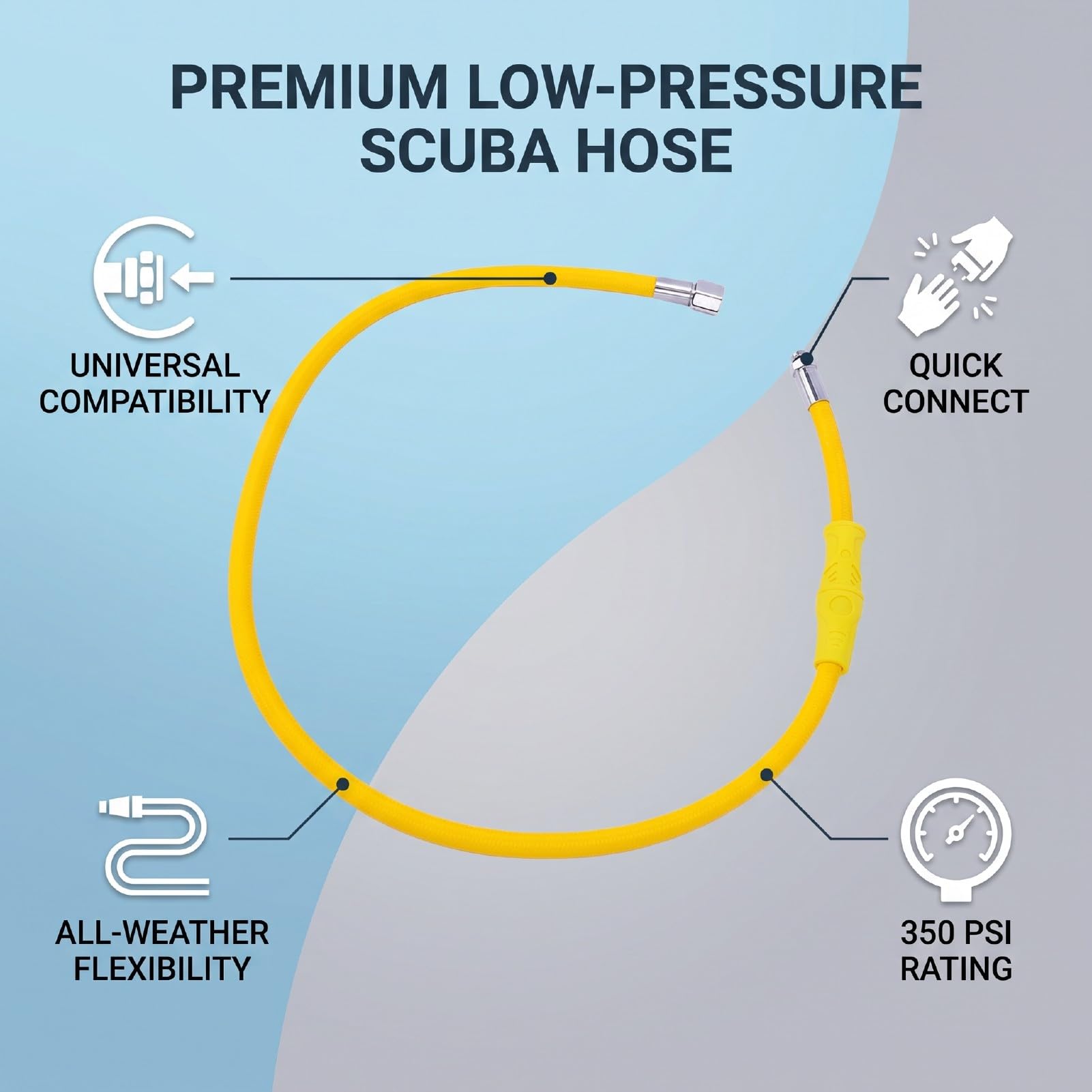 Tubo Flessibile per Immersioni Subacquee a Bassa Pressione 350 Psi | Costruzione in Aramide e Nylon, Resistenti All'acqua di Mare, Connettori Maschio-femmina, Attrezzatura GAV, Accessori per