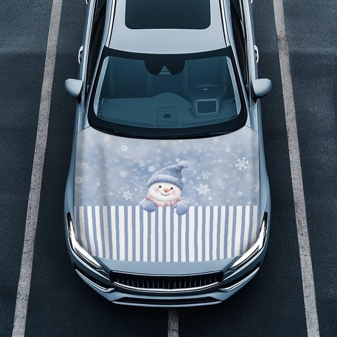 Pirexcny Blue Snowman Hood Covers for Cars Cartoon Car Hood Cover for Vehicle Replacement Car Hood Protector Cover for Winter Easy to Install Car Hood Decoration Gift for Christmas