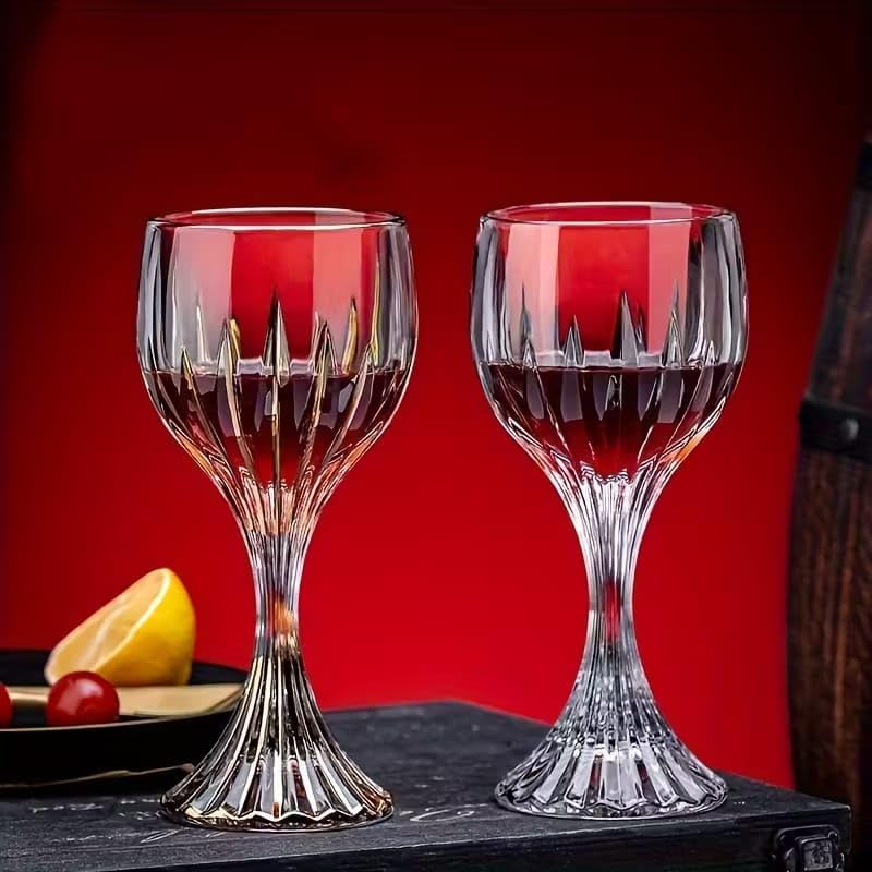 Image of PrimeWorld European Retro Crystal Wine Glasses Set of 6 | Light Luxury Elegant Crystal Glassware for Red & White Wine, Dining, Parties & Gifting