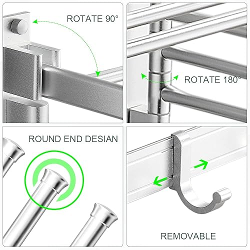 Miniatura 8 de AUROPEAK Estante de secado de ropa para lavandería plegable para interiores estante de secado montado en la pared toallero giratorio con ganchos y