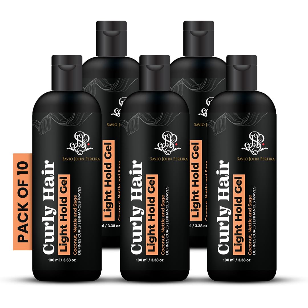 Curly Hair Gel Light - Curly Hair Products | Strong Hold | Definition | Frizz | Moisturizing Formula for Curly Hair By Savio John Pereira - 100 ml (Pack of 10)