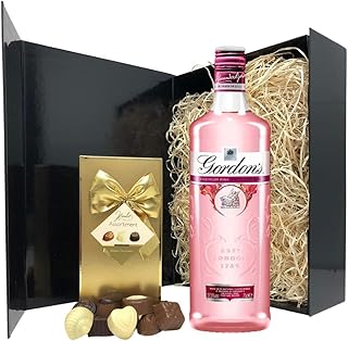 Pink Gin Gift Set - 70cl Gordons Pink Gin Gifts for Gin Lovers - Pink Gin Gift Sets for Women - Pink Gin and Chocolates Hamper for Birthday, Christmas, Valentines Day
