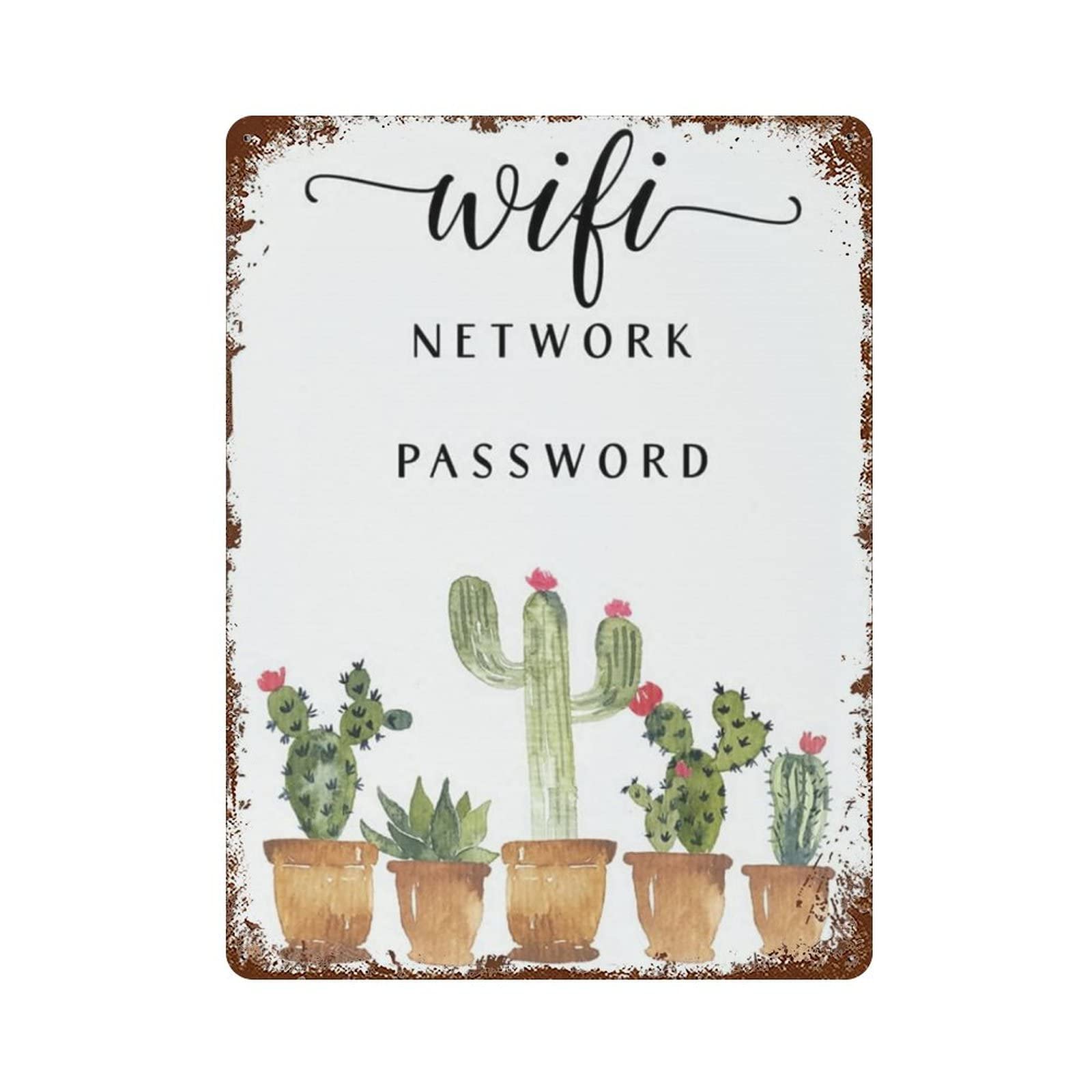 AOOEDM Cactus WiFi Password Vintage Metal Tin Sign for Home Coffee Shop Office Wall Art Metal Poster Garage Decor Man Cave Sign Inspirational Quote Wall Decor