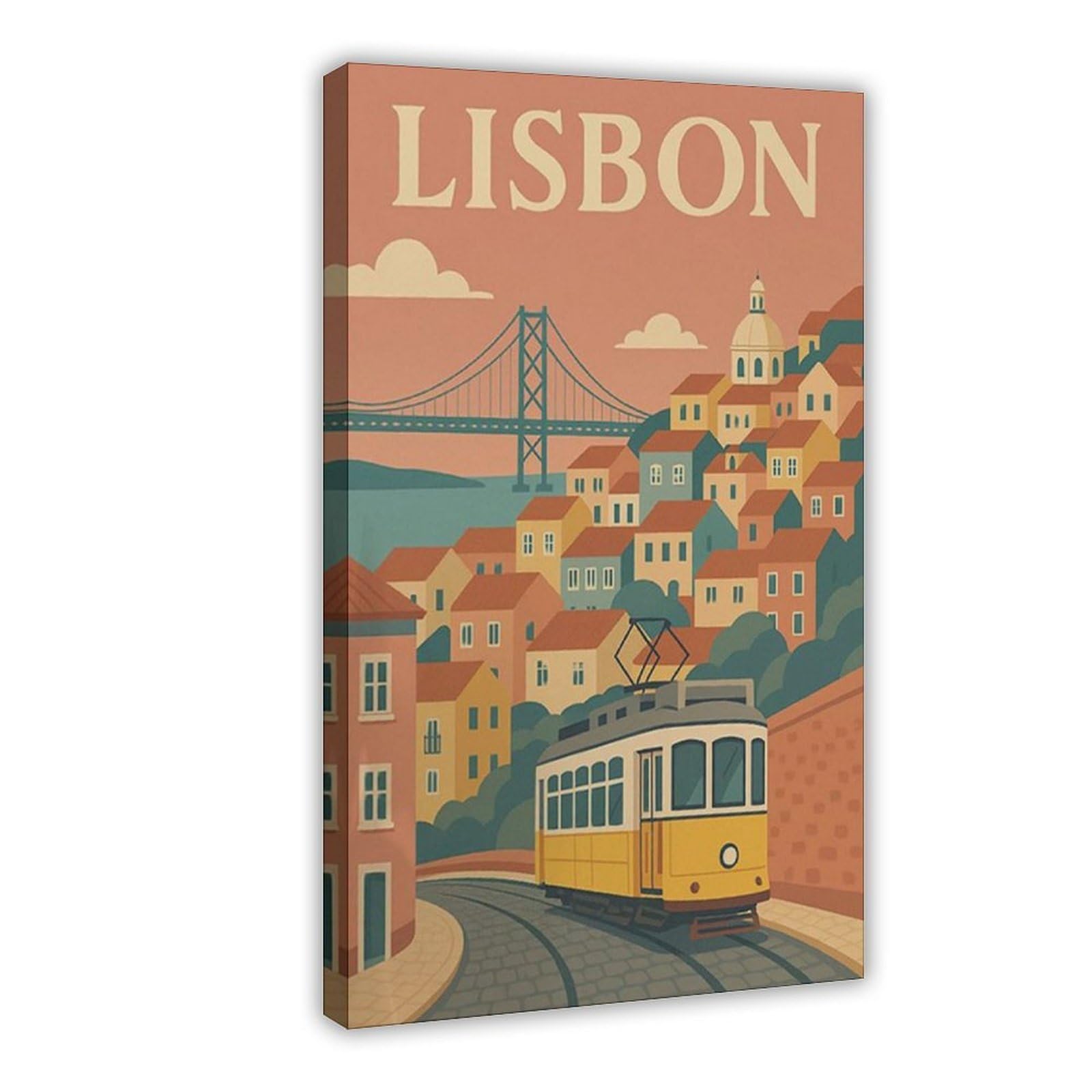 QIOTBVV Travel Poster for Lisbon, Portugal Canvas Poster Bedroom Decor Landscape Office Room Decor Gift 24" L X 36" W