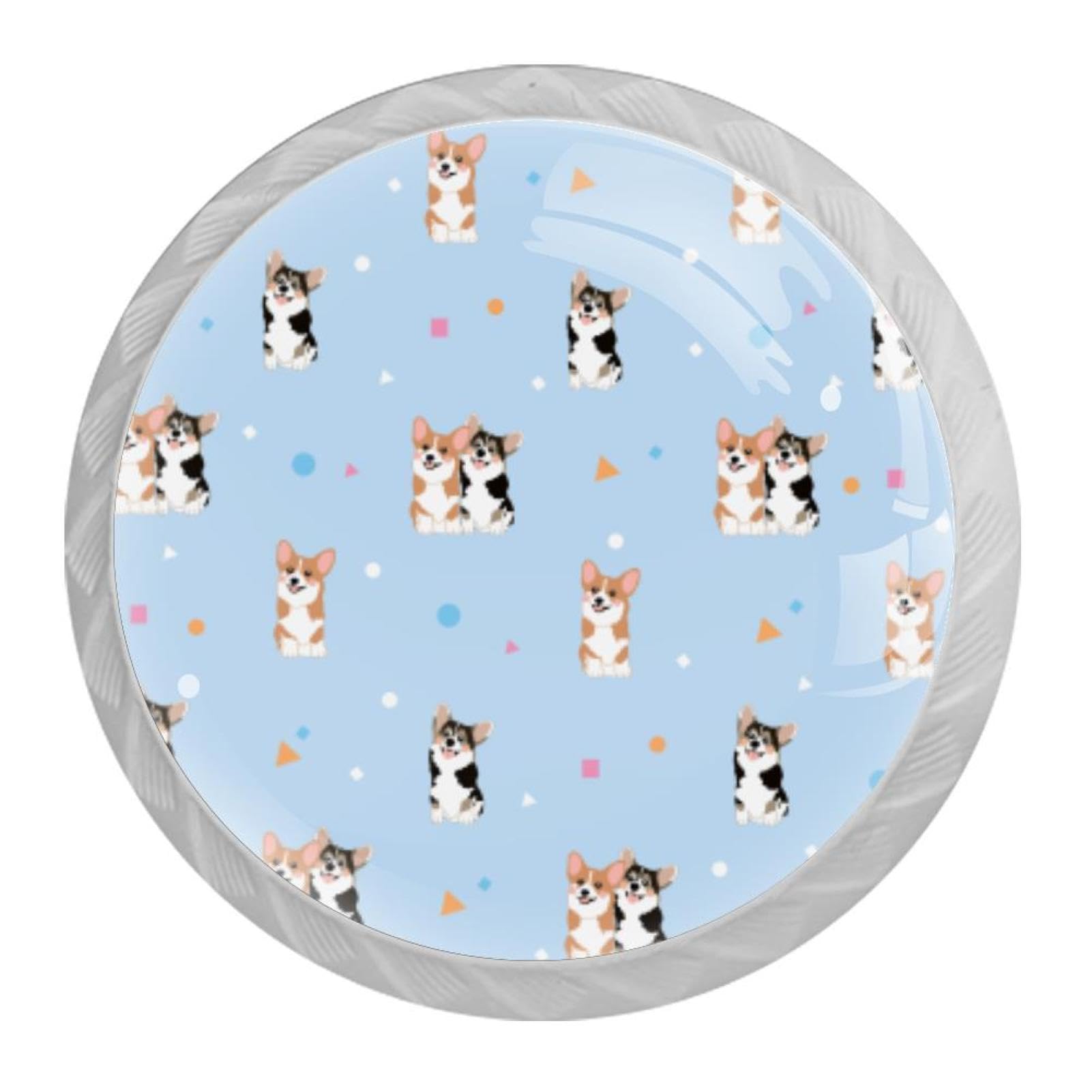 Tqmspg Multi04 4 Pieces Drawer Pulls Cute Welsh Corgi Dog Pattern Door Knobs Dresser Handles For Kitchen Wardrobe Cupboard Hardware Furniture