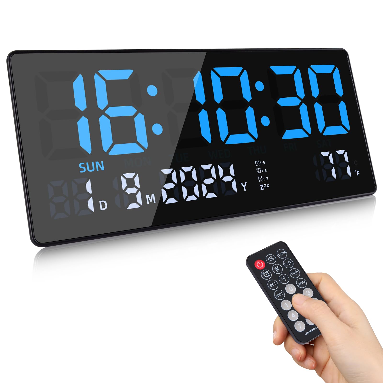 Fuloon Reloj de Pared Digital, 15,5" Grande Reloj Despertador Digital con Calendario, Segundos, Temperatura, Fecha, Semana, Reloj de Mesa Digital con Soporte para Salón Cocina Oficina