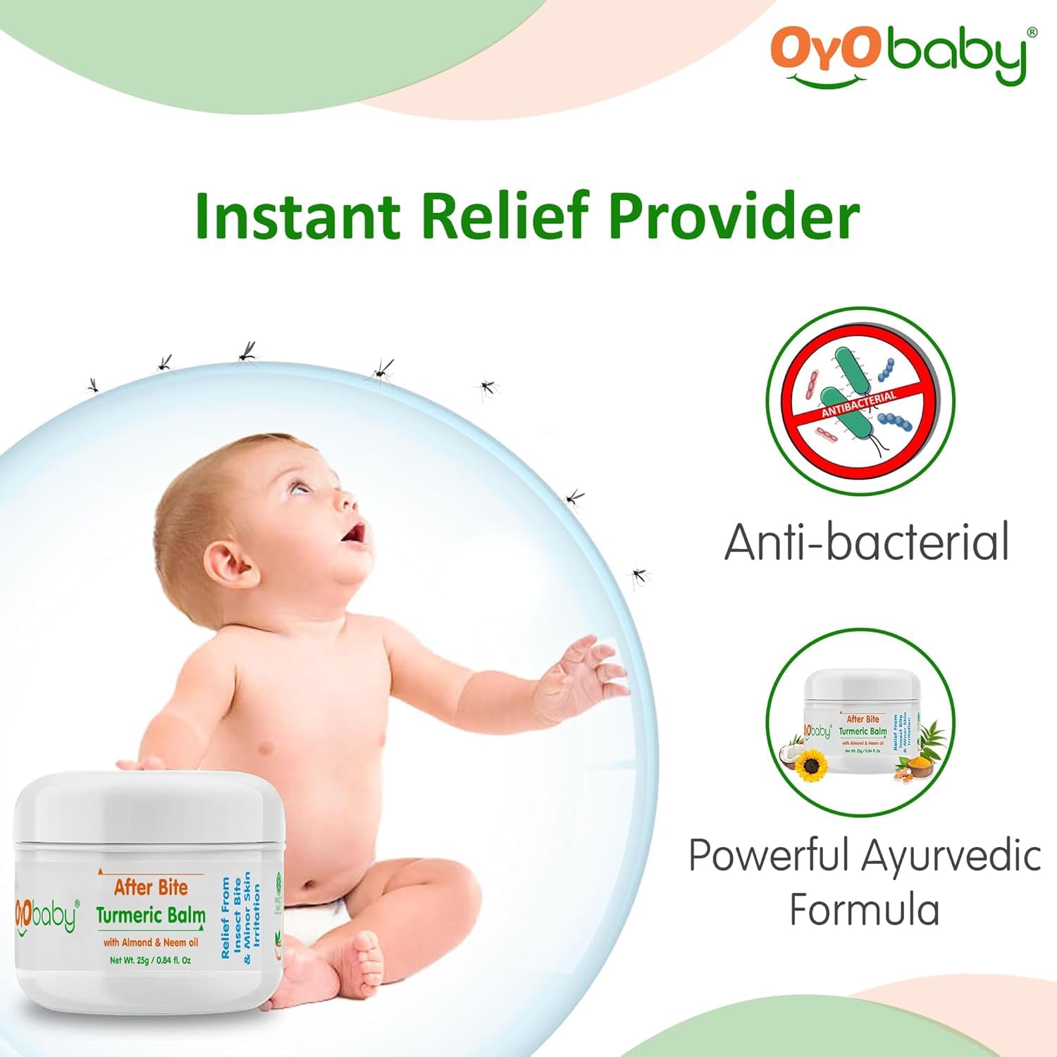 OYO BABY After Bite Turmeric Balm & Diaper Rash Cream Combo for Babies β 100% Ayurvedic, Natural Relief from Rashes, Mosquito Bites, & Diaper Rash, Enriched with Aloe Vera & Almond, 25g & 50g 2