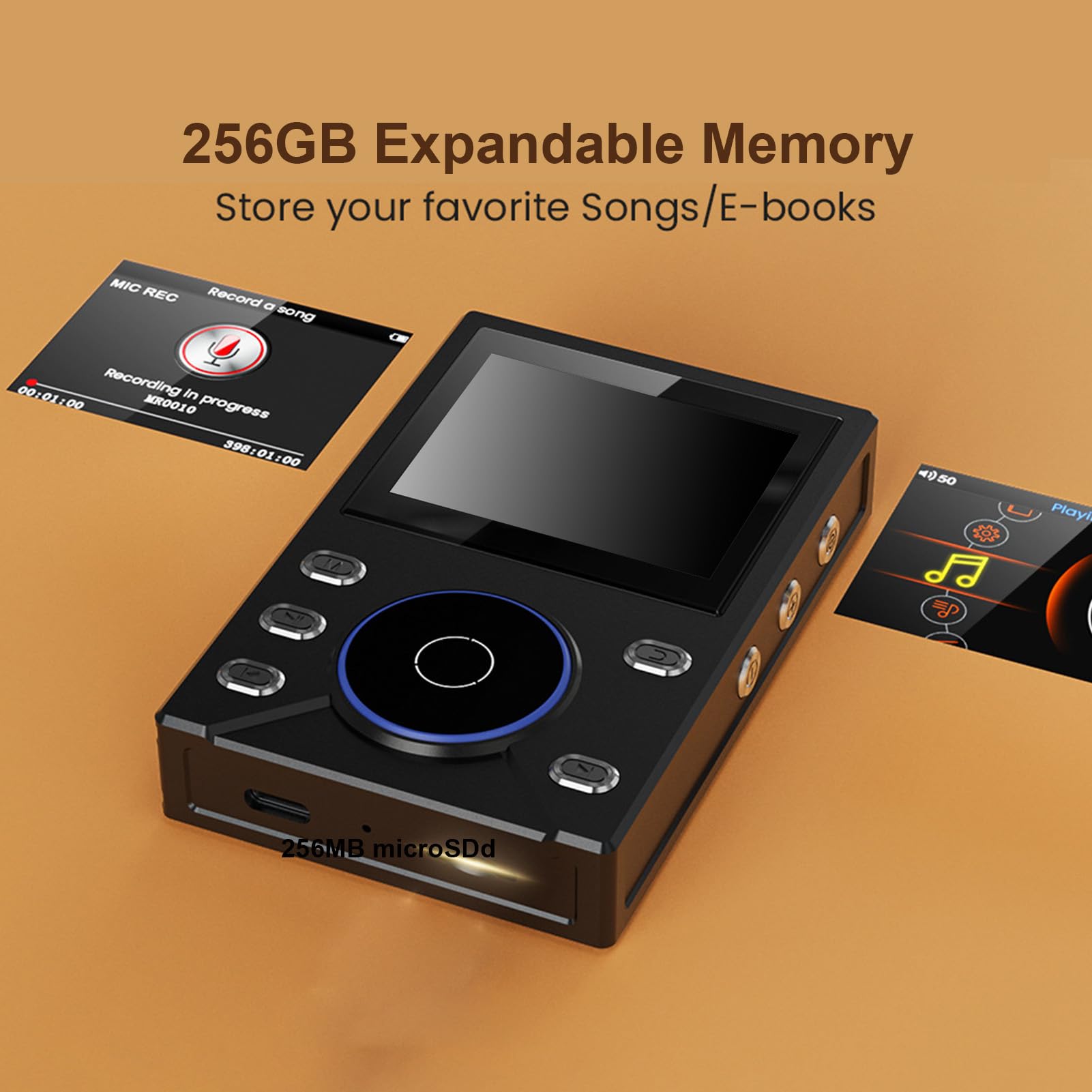 Lettore Musicale HiFi Lossless con Bluetooth, Schermo TFT da 2,4", Controllo Volume Tramite Rotella ALPS, Lettore MP3 HiFi Portatile, 16 GB Interni e 256 GB Espandibili (BLACK)
