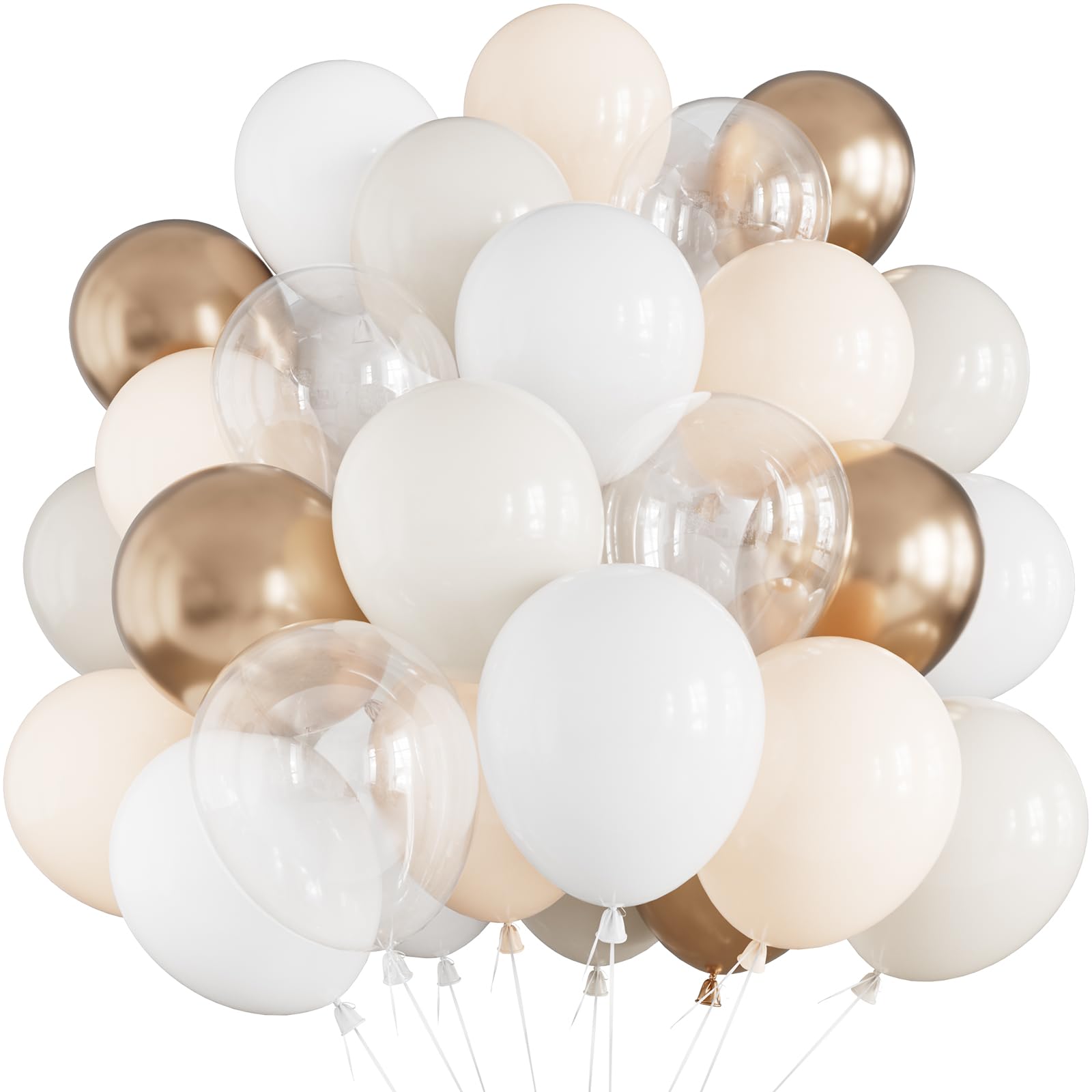 Adeyoo White and Gold Balloons, 50 Pcs 12 Inch Wedding Balloons — image 1