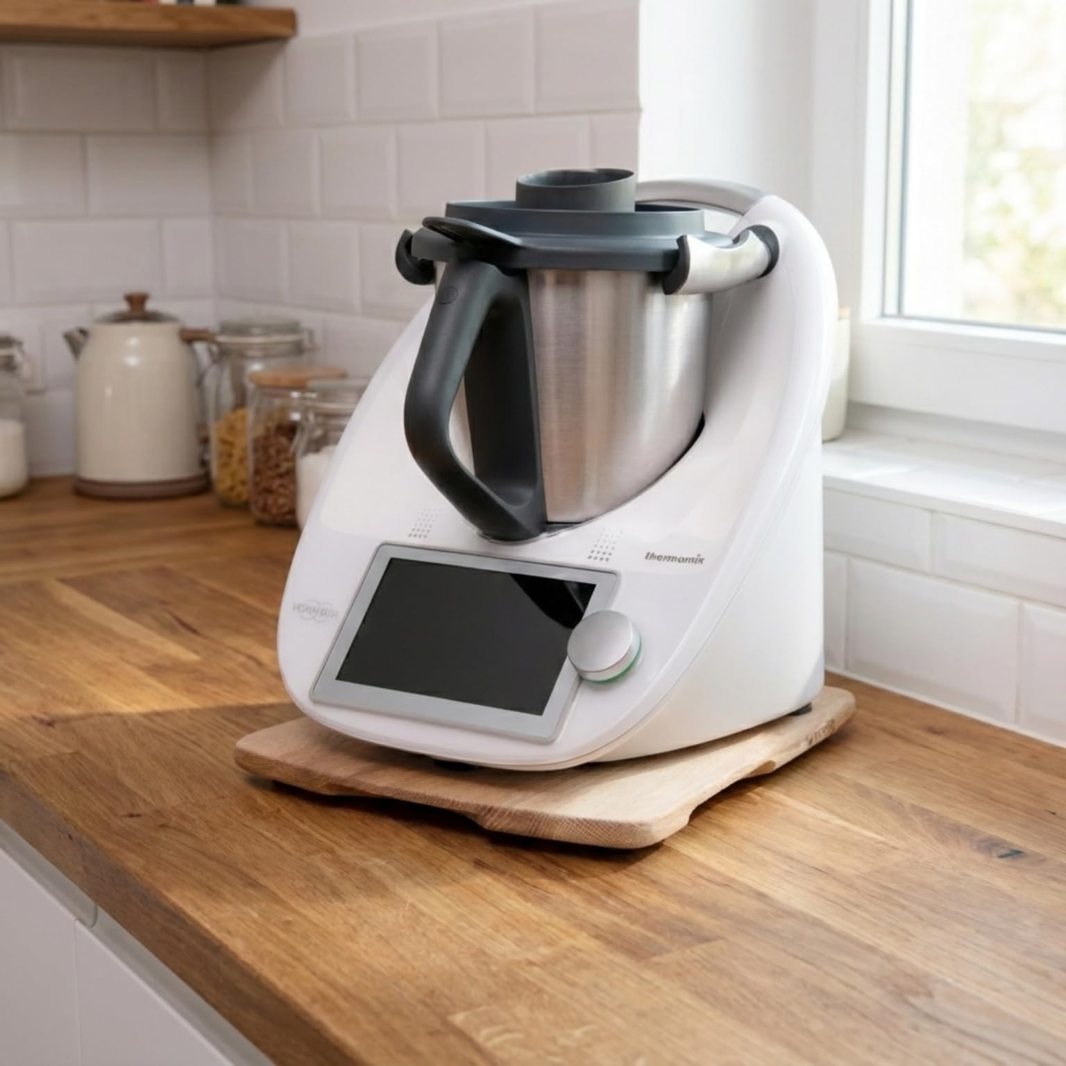Espekoch Planche à Glisser pour Thermomix TM6 TM5, Planche Support pour Thermomix Vorwerk, Boisé Slider pour Thermomix tm6, Design épuré avec Pistes en Téflon, Accessoire pour Thermomix Tm6