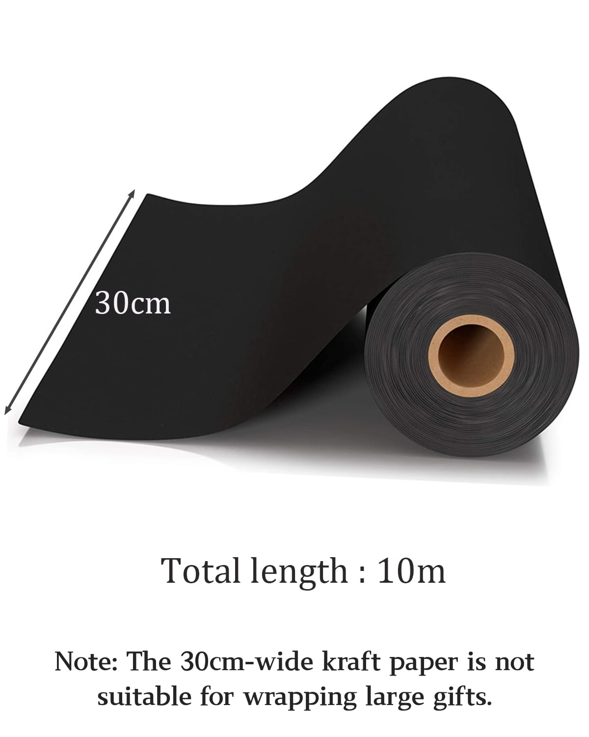 Rotolo Carta da regalo, Carta Kraft 30cm,Carta Imballaggio per Confezioni Regalo, Artigianato,Decorazione (Nero, 10M)