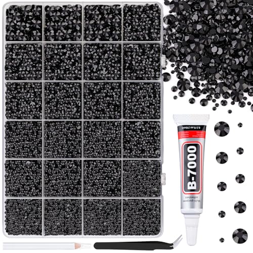 Image of 25000Pcs Resin Rhinestones for Crafting, Black 2-6mm Mixed Sizes Non Hotfix Flatback Gems with 1Pcs Glue, Bedazzling Crystal for DIY Craft Clothing Mugs Tumblers Shoes Fabric Decor Nail Art