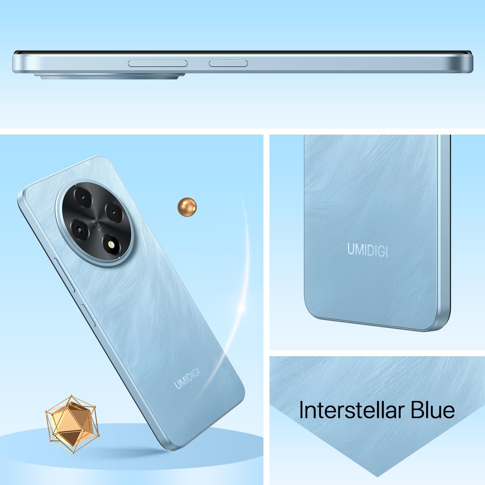 UMIDIGI G100 Unlocked Cell Phone Android 14, 6.9" HD+ 120Hz,Octa-core 16GB +256GB Expand 1TB,GPS Unlocked Smartphone,6000mAh,50MP Triple Camera,Dual 4G LTE Phone, NFC,AI Face Unlock,OTG,Blue