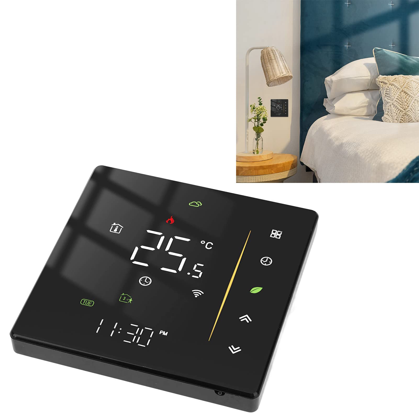 Thermostat Intelligent, Thermostat WiFi, Contrôleur de Température Programmable Intelligent pour Chauffage de Chaudière 95-240 V Noir, Commandes