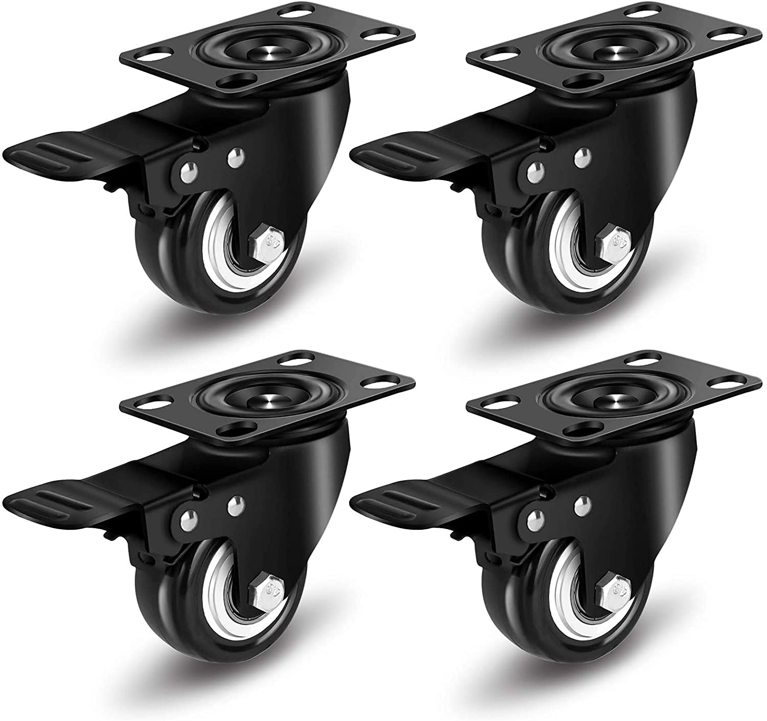 4 pezzi Ruote per mobili,ruote con freno,Ruote Girevoli Pesanti fino a 400kg,Diametro 2"/50mm(Noir)