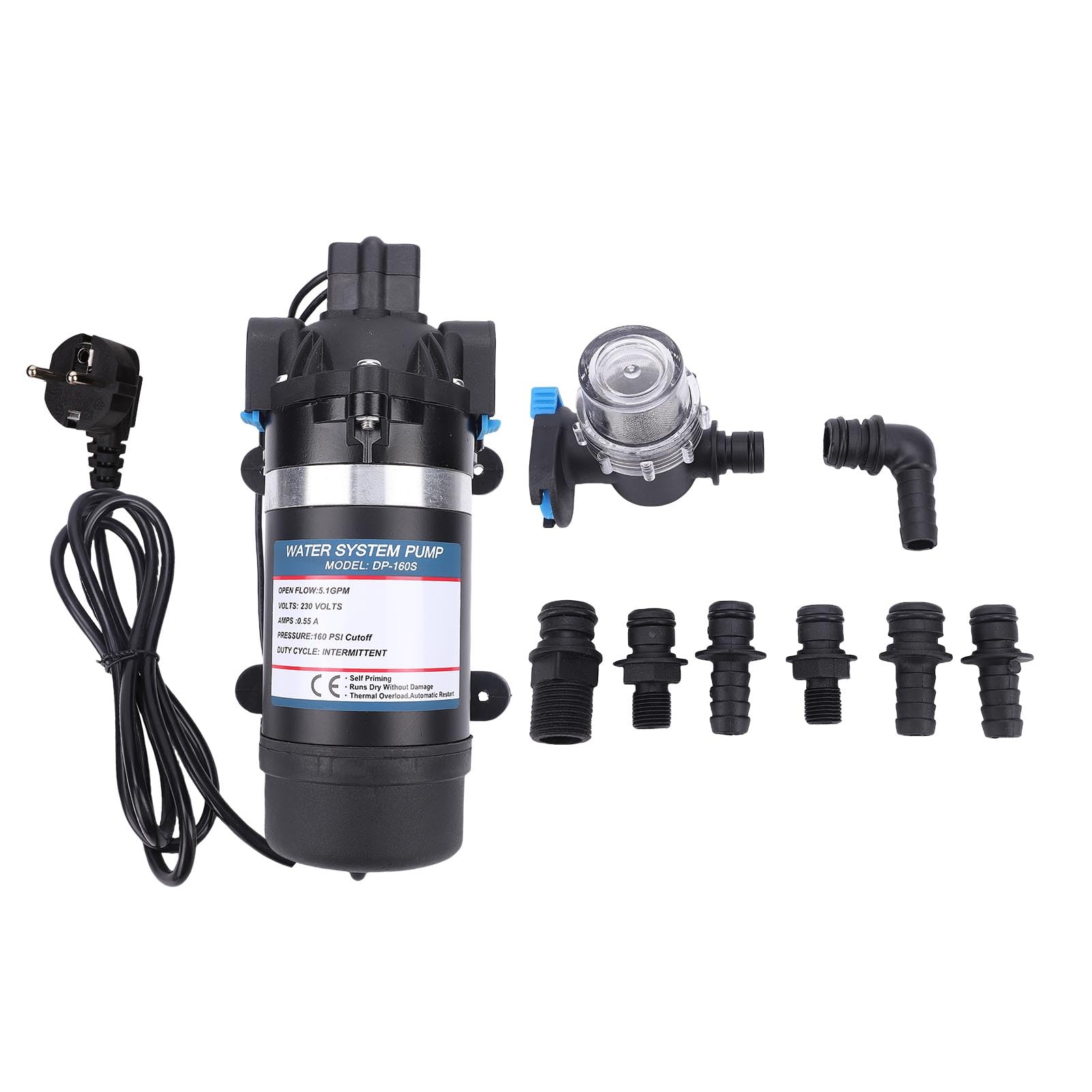 Pompa per Diaframma Ad Alta Pressione Pompa di Pressione di Innesco di Auto 160psi Elettrico 5.1 Gpm per Spray Marino per per Moto (Plug UE 220-230V 0.68a)