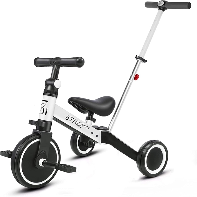 67i 5合1婴儿三轮车，适合1-3岁儿童，带推动手柄，白色款