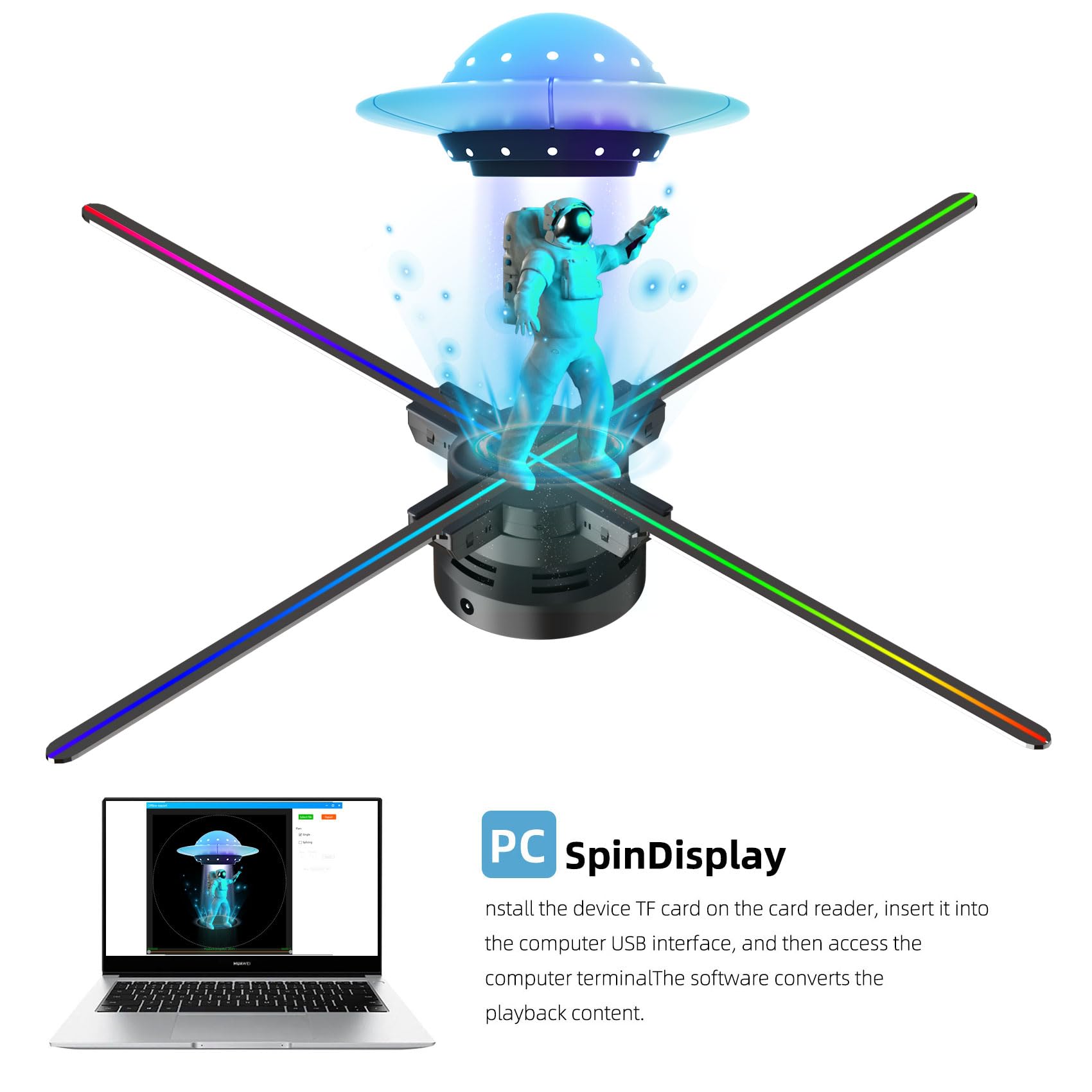 Hologramme 3D,Hologramme 3D Fan Projecteur Holographique avec Application WiFi et 700 vidéothèques - pour expositions, centres commerciaux,hélice holographique… (70CM(APP+WIFI+Bluetooth+Remote))