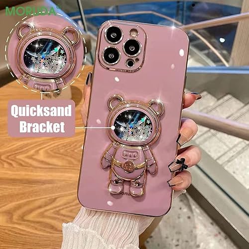 Miniatura 2 de Casechics Funda compatible con iPhone, diseño de astronautas con purpurina líquida y brillante galvanizado con soporte a prueba de golpes (negro,