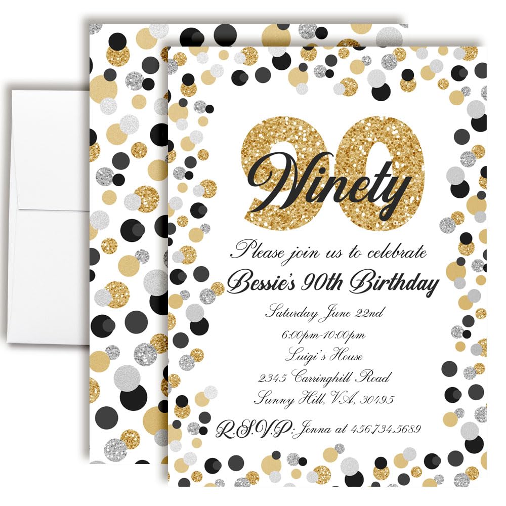 Custom Birthday Invitations 90th Birthday Party Invitation 50 5x7 Custom 90th Party Invitation Card With Envelopes - Unique Party Invite Silver and