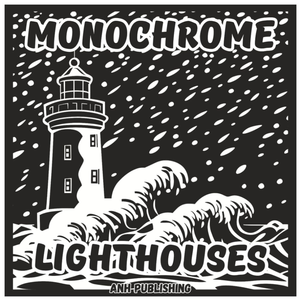 Monochrome Lighthouses: Relaxing Single Color Scenic Coloring Book For Adults: Beautiful Coastal Lighthouse Designs in Light Gray for Stress Relief, ... and Creative Relaxation (Monochrome Series)