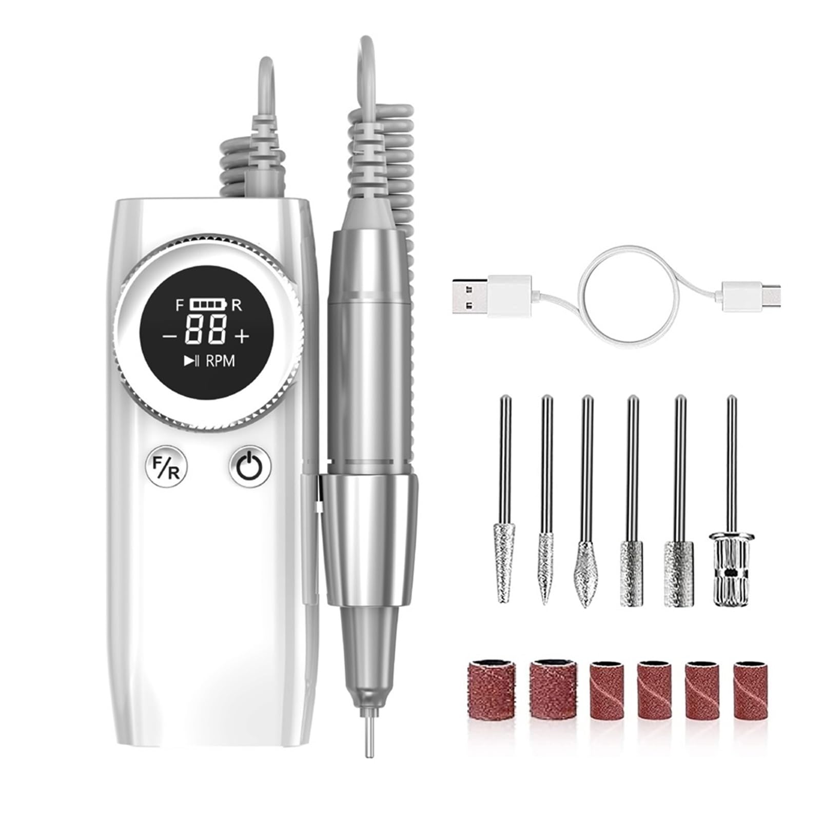 Torno para Uñas, Taladro eléctrico for uñas, 45000RPM, lima de uñas inalámbrica portátil for uñas de Gel acrílico, manicura, pedicura, herramientas de forma de pulido(Bianco)