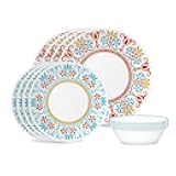 Global Collection Vitrelle 12-Piece Dinnerware Set, Triple Layer Recycled Glass, Lightweight Eco-Friendly Round Plates and Bowls Set, Terracotta Dreams