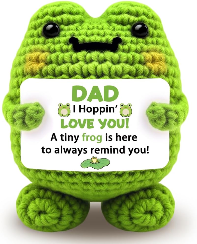 Birthday Gift for Dad from Daughter Son,Handmade Crochet Frog Figurine, Cute Frog Decor with I Hoppin' Love You Card,Fathers Day Dad Gifts