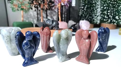 Miniatura 5 de QINJIEJIE Cristales de ángel de labradorita blanca tallada de 1.5 pulgadas, ángel guardián de la paz, decoración de ángel de la paz, estatua de