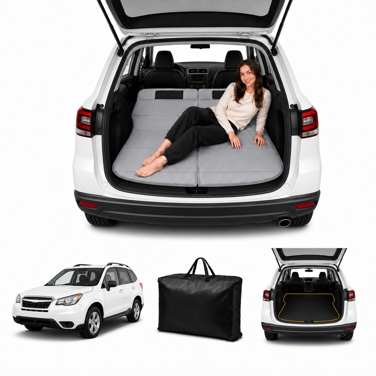Car Mattress for Forester 2009–2013, Upgraded Non-Inflatable Thickened Foam SUV Car Camping Mattress, Foldable Trunk Sleeping Pad Car Bed Mattress for Road Trips Camping Travel