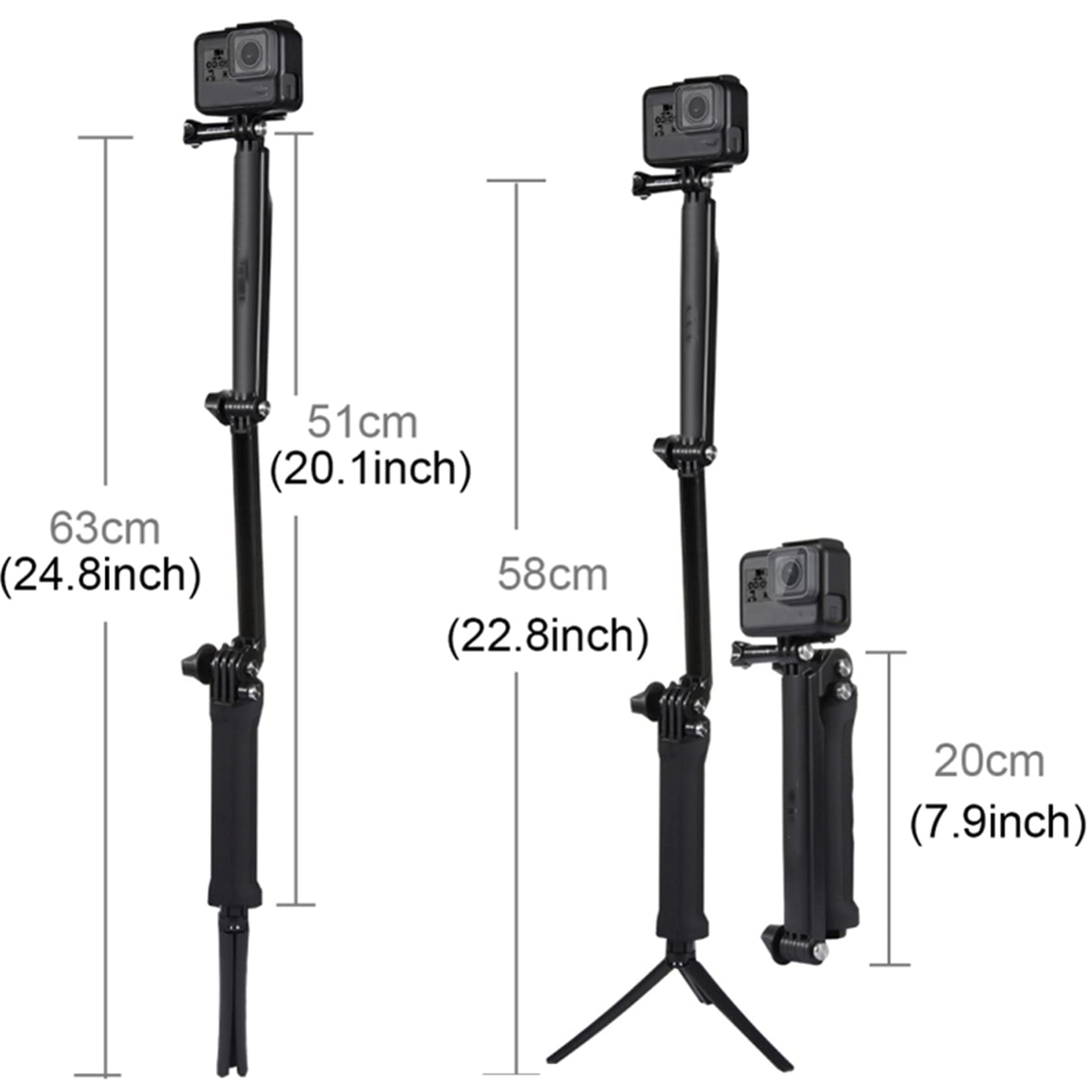Monopode Pliable à 3 Voies avec trépied pour Go-Pro Hero 10/9/8/7/6/5/4 Monopode Pliable à 3 Voies avec trépied pour Go-Pro Hero 10/9/8/7/6/5/4