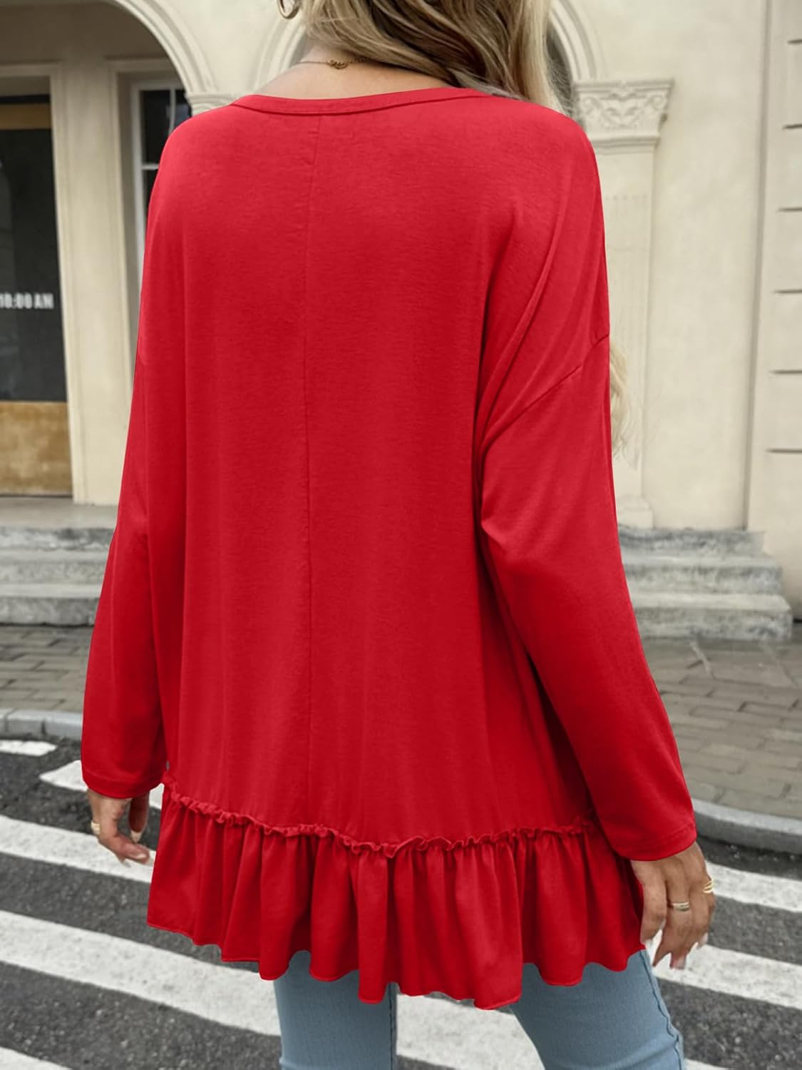 Tankaneo Womens Oversized Peplum Tunic Tops Long Sleeve Babydoll Tops Casual Pleated Shirts Crew Neck Flowy Loose Fit Tees - Image 4