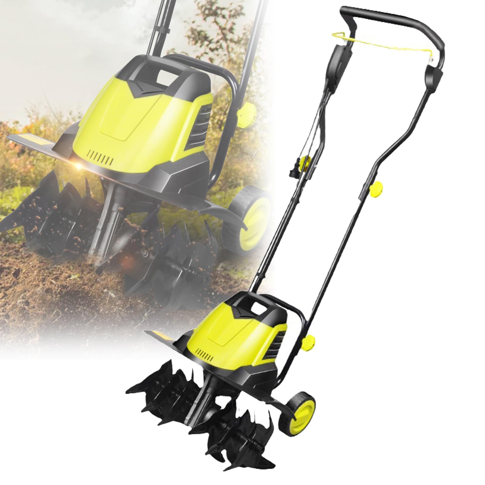 Motozappa elettrica da Giardino 2400 W, motozappa a Batteria con 6 Lame, profondità di Lavorazione 22 cm, Larghezza aratro 45 cm, motozappa Portatile per Prato, orto