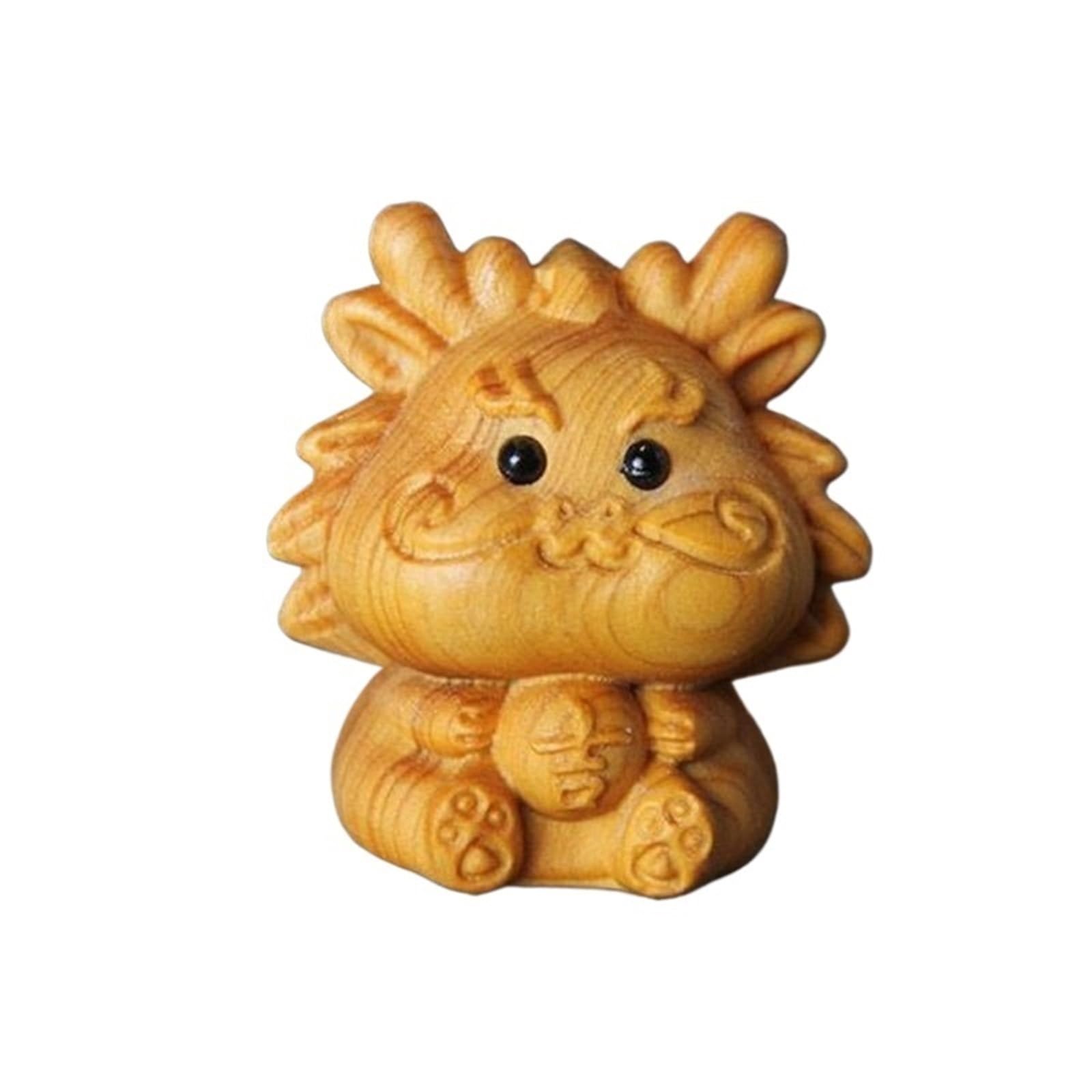 Miunihuooo 12 Zodiac Wood Carving Set-Rat Cow Tiger Rabbit Dragon Snake Horse Sheep Monkey Chicken Dog Pig Animal Figurines Handmade Gif(Dragon)