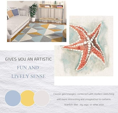 Miniatura 7 de StangH Cortinas semitraslúcidas blancas  Paneles de cortina transparentes con aspecto de lino, diseño de triángulo, cortinas de privacidad para sala