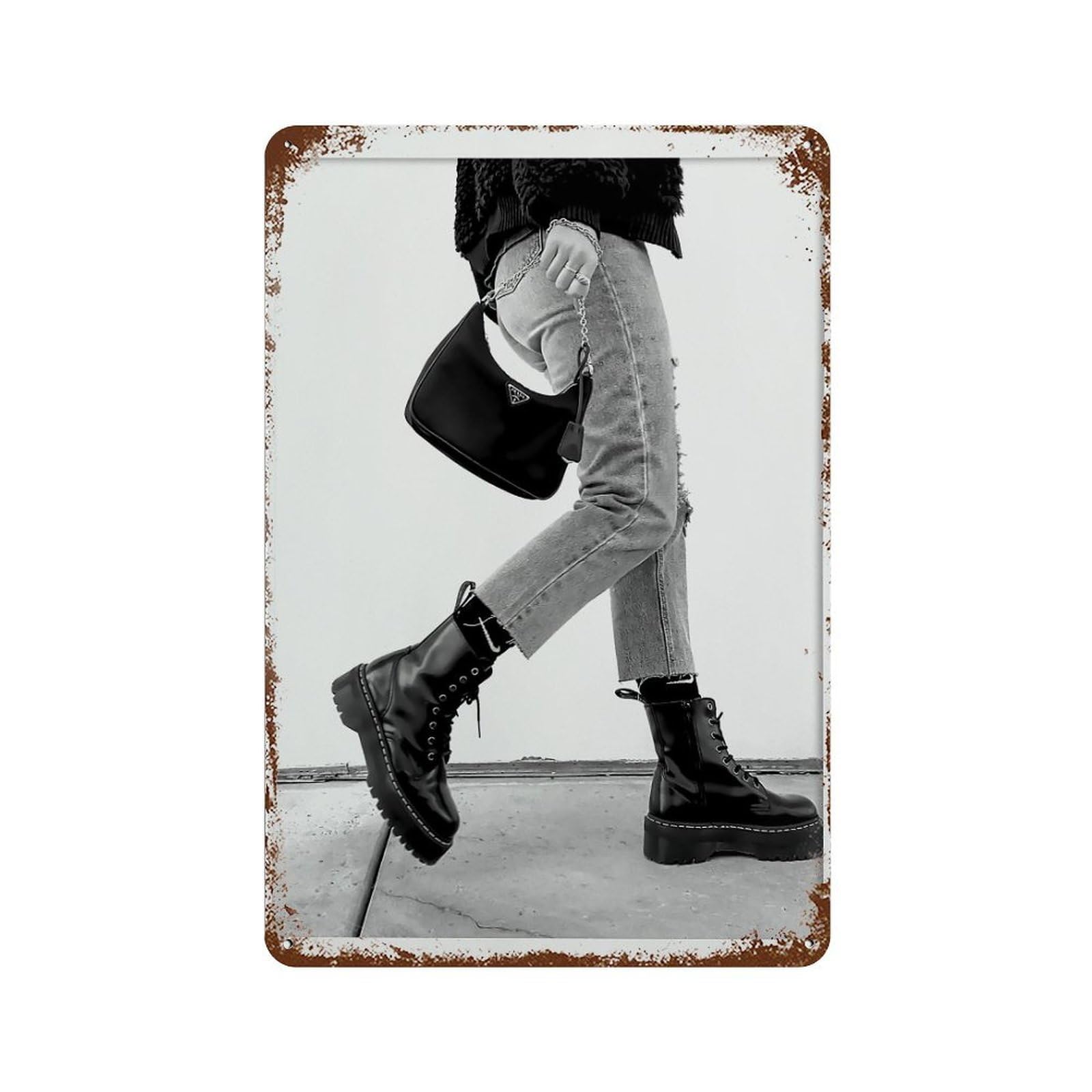 xiaoxiaoshen Boots Fashion Black And White Photography, Maximalist Decor Wall Decor Art Metal Tin Poster Modern Home Decor Art Home Bar Shop Decorations Vintage Sign 30x20cm