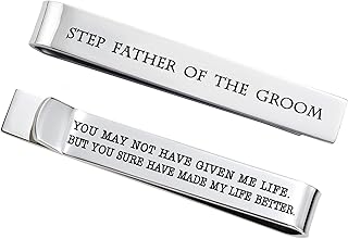 Father of the Bride Gifts Father of the Groom Gifts Wedding Tie Clips Gifts for Groomsmen From the Bride Stainless Steel Tie Bars (Step Father of The Groom - White)