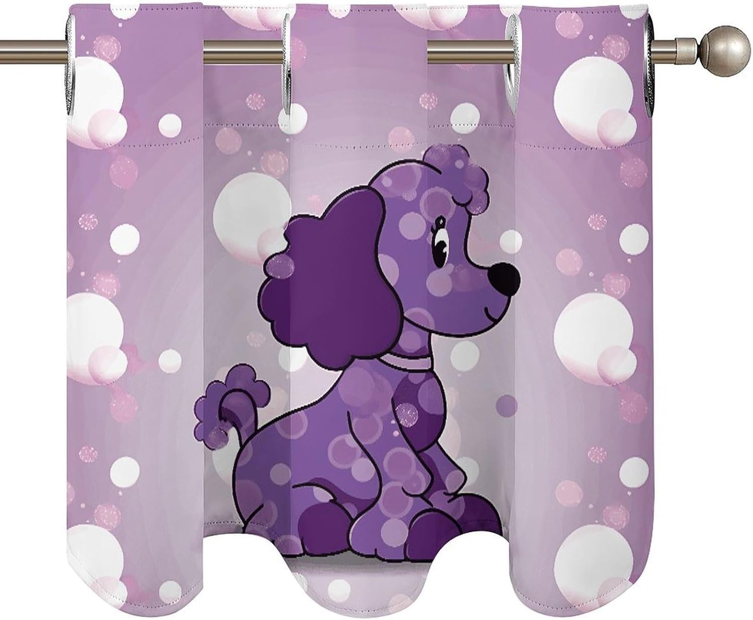 Purple Poodle Polka Dot 2 Pack Valance Curtains Window Treatments. Adjustable Curtain with Rod Pocket.Cafe Curtains is Half Curtains for Privacy Decorative 52x18.1 Inch.