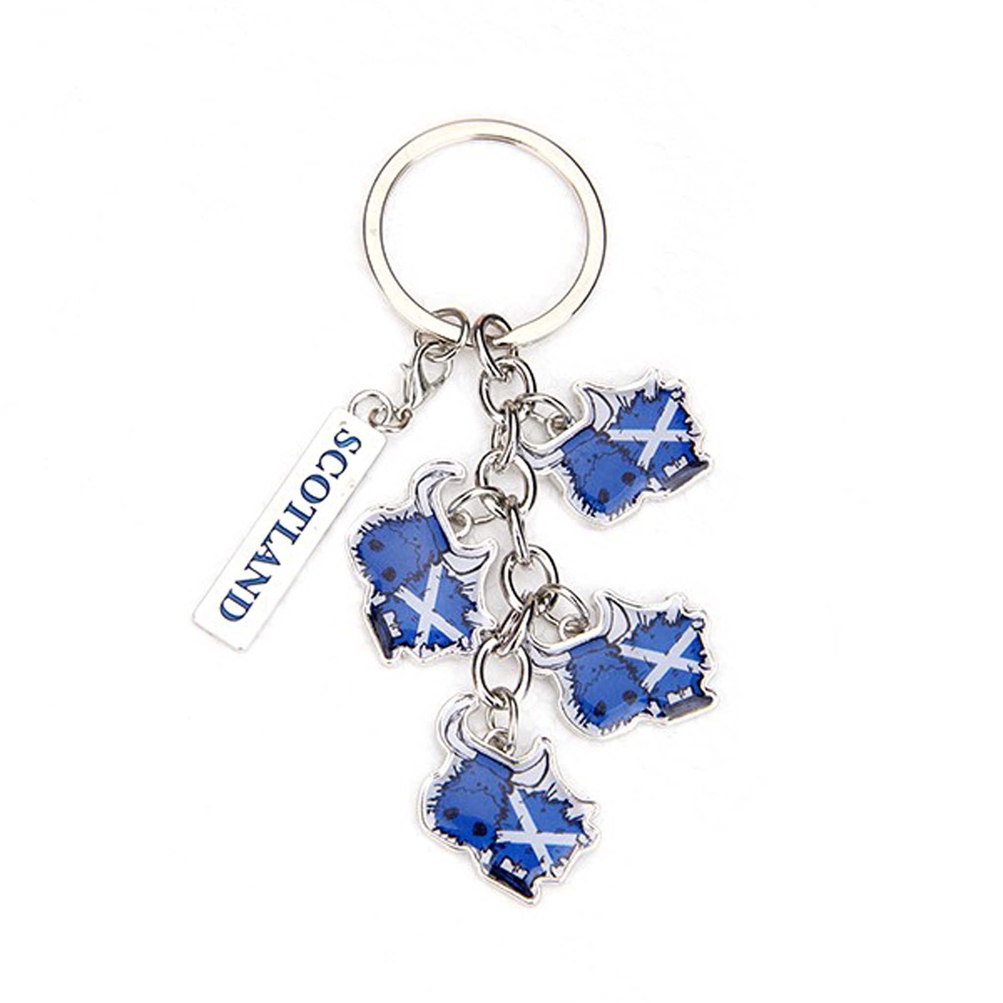 Scottish Saltire Multi Keyring Keychain Scotland Bag Charm (Highland Cow Saltire)