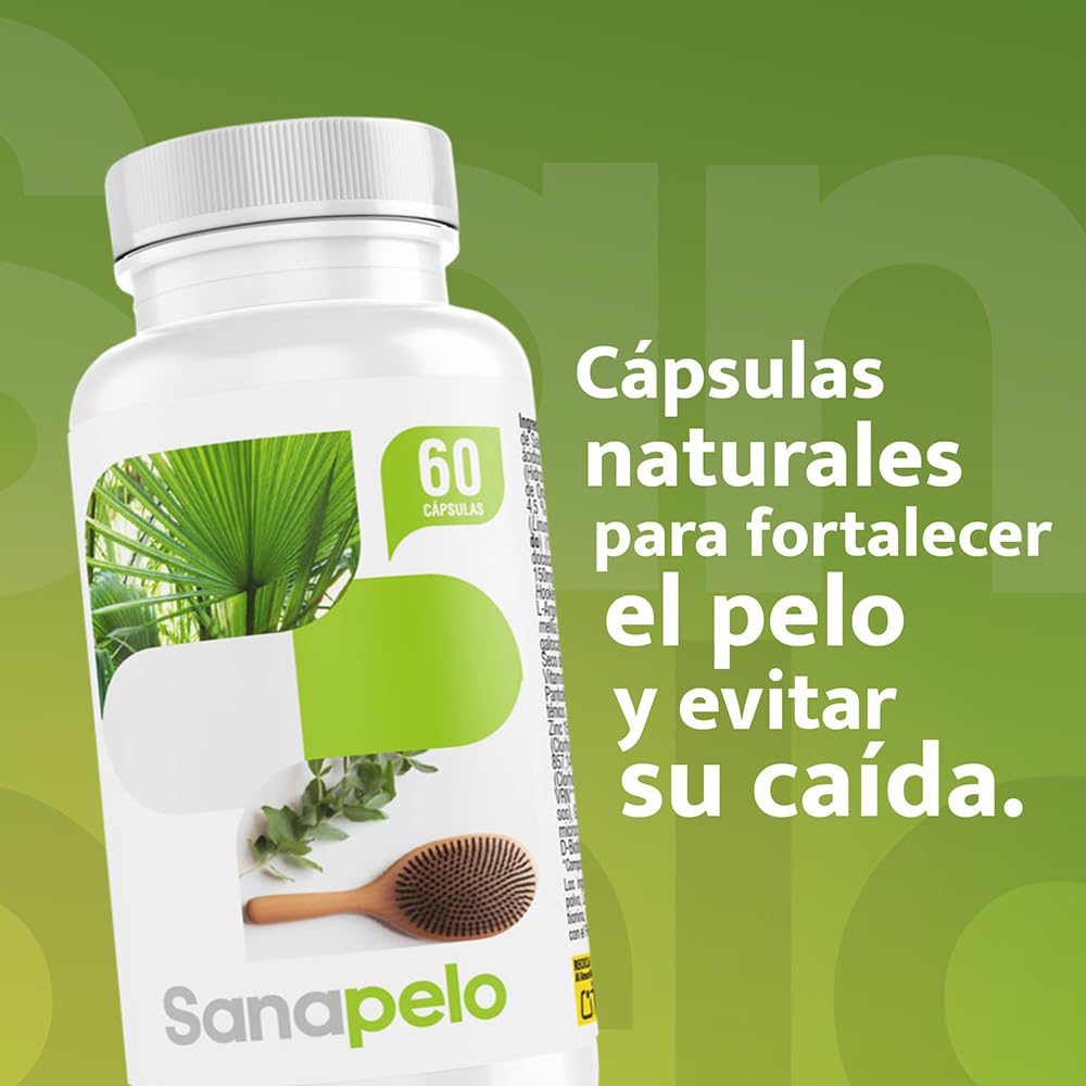 Sanapelo–Cápsulas Anticaída pelo|Con Saw Palmetto,Biotina,Zinc | Pygeum Africanum,Té verde-Ayuda a fortalecer el pelo,evitar la caída y mejorar la circulación-SANACAPS(3 Botes)