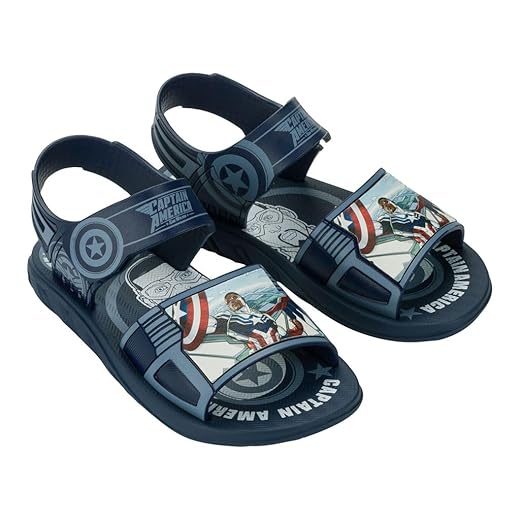 Sandália Infantil Menino Marvel Team Capitão América Azul ou Homem Aranha Preto Grendene Kids