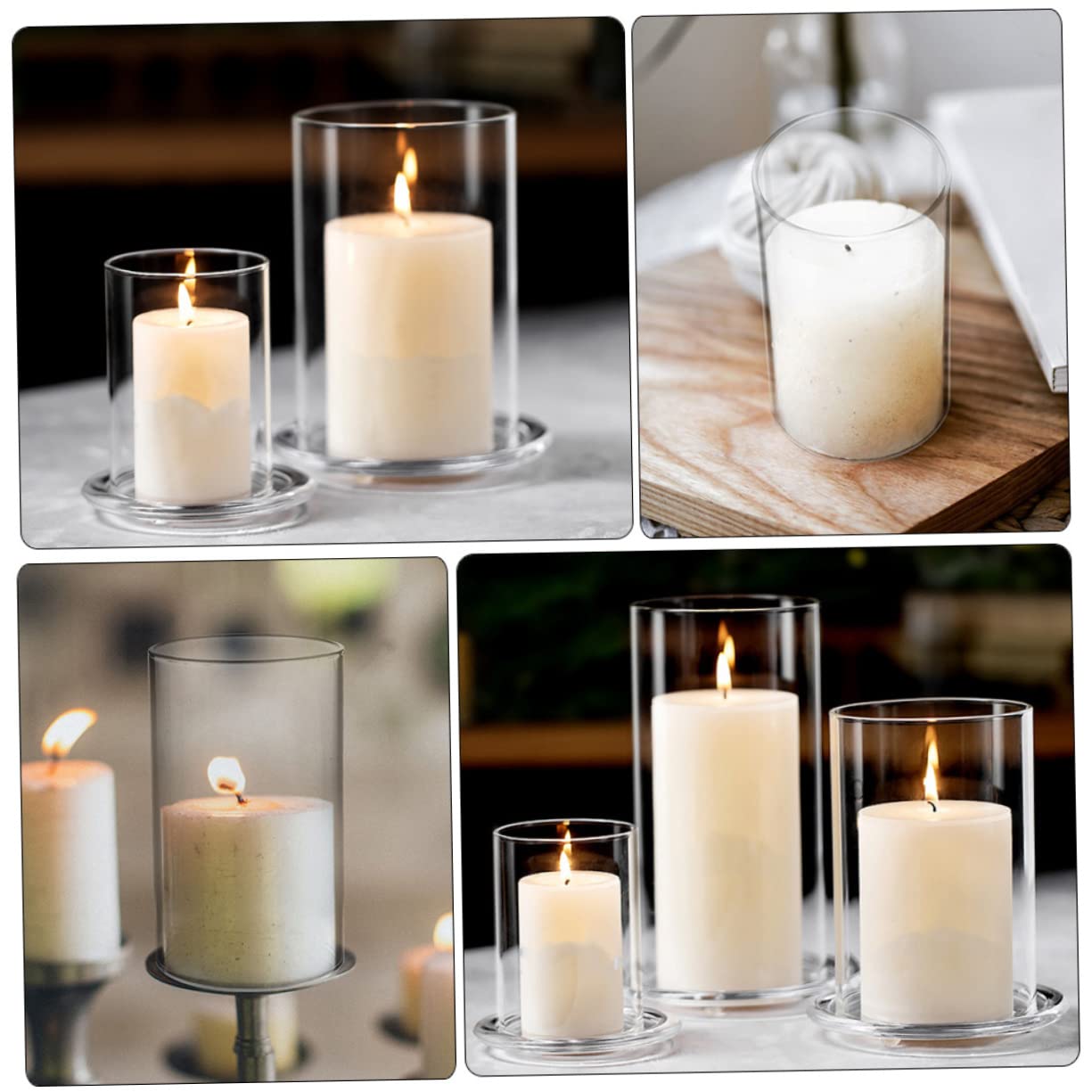 GOOHOCHY Lot De 3 Bougeoirs Cylindriques En Verre - Protection Bougie Pilier - Décoration Mariage Moderne