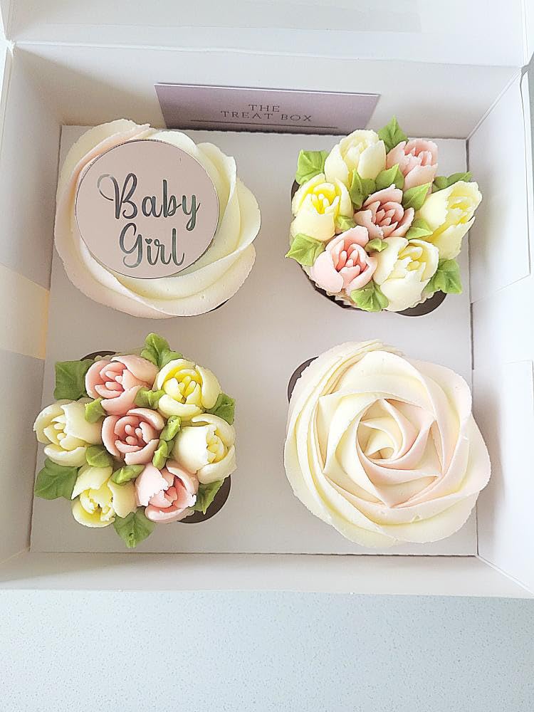 6 Baby Girl Cupcake Discs, Toppers, Rose Gold, Acrylic Disc, Cake Topper, Baby Girl Cake Decorations, Gift Tags, Charms, Gift Wrapping. (Rose Gold)